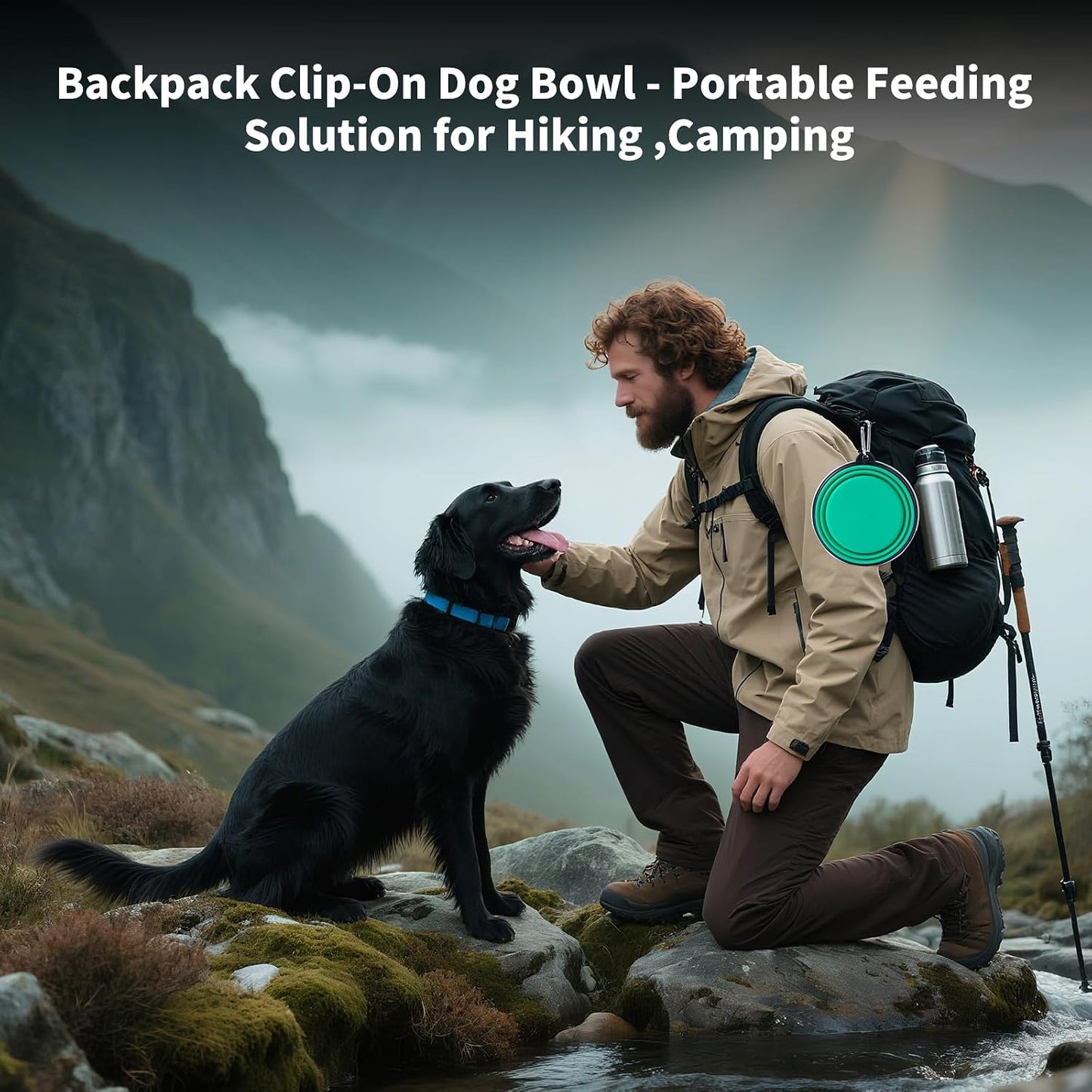 Dog Bowls Pet Collapsible Bowl with Cover Lids,2 Pack Dog Travel Bowls Portable Foldable Cat Water Dish Bowl for Pets Walking Parking Camping (Light Blue and Green, Medium)
