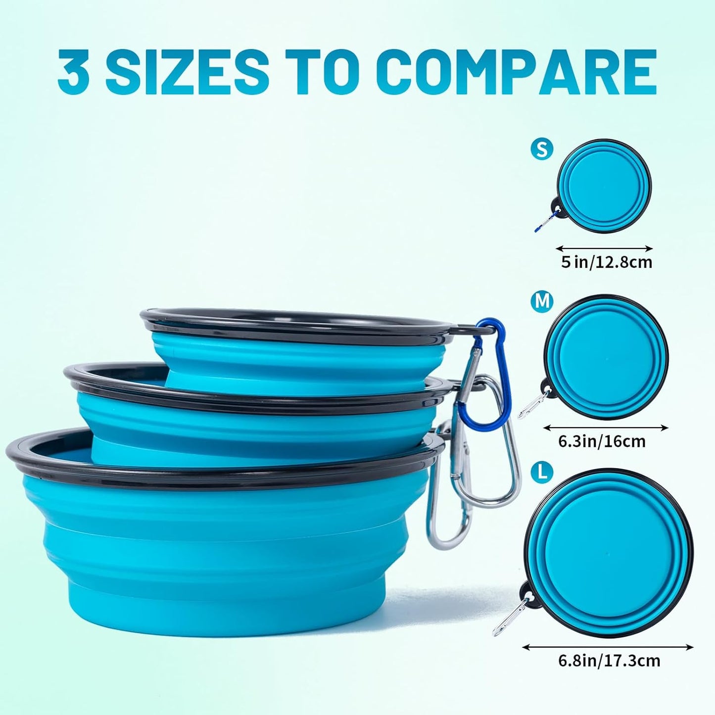 Dog Bowls Pet Collapsible Bowl with Cover Lids,2 Pack Dog Travel Bowls Portable Foldable Cat Water Dish Bowl for Pets Walking Parking Camping (Light Blue and Green, Medium)