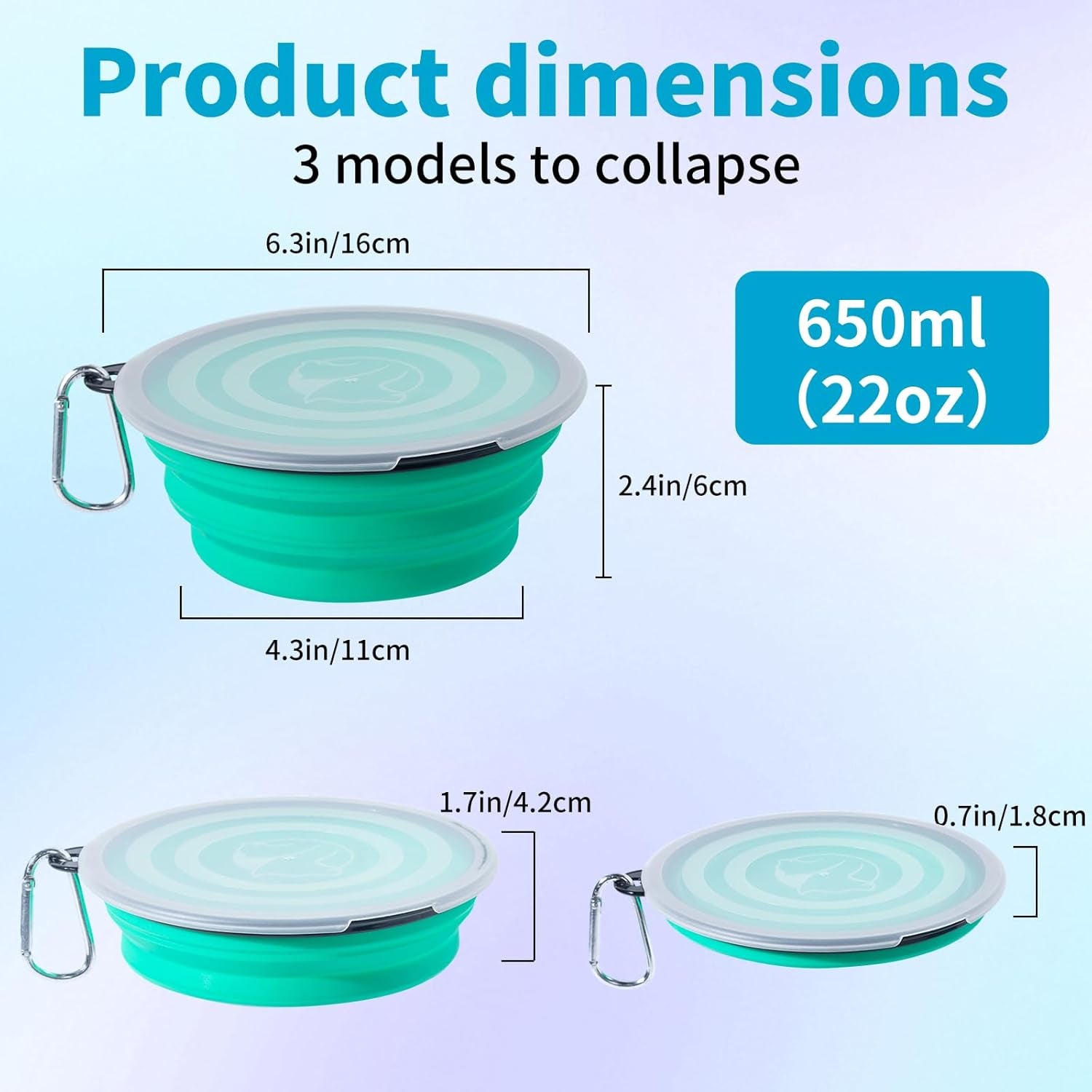 Dog Bowls Pet Collapsible Bowl with Cover Lids,2 Pack Dog Travel Bowls Portable Foldable Cat Water Dish Bowl for Pets Walking Parking Camping (Light Blue and Green, Medium)