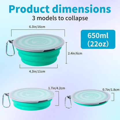 Dog Bowls Pet Collapsible Bowl with Cover Lids,2 Pack Dog Travel Bowls Portable Foldable Cat Water Dish Bowl for Pets Walking Parking Camping (Light Blue and Green, Medium)